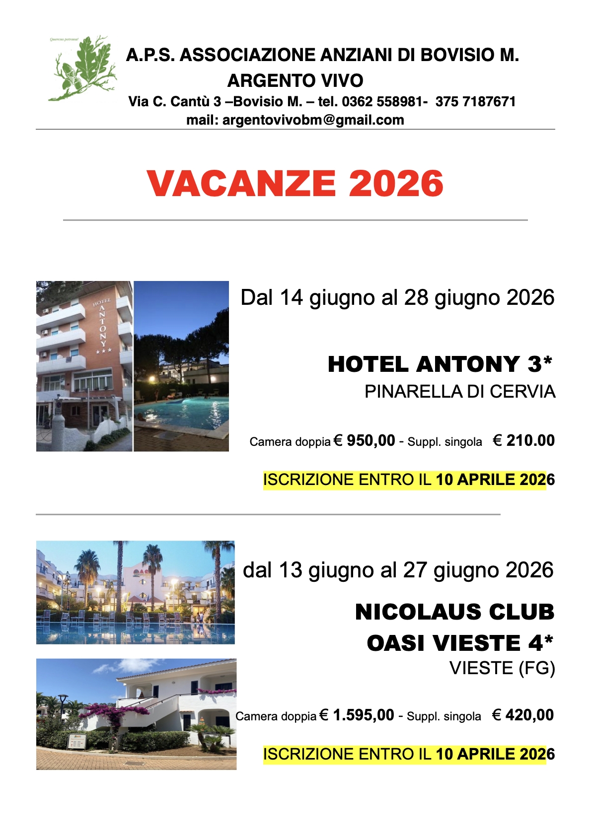 VACANZE 2026 - 