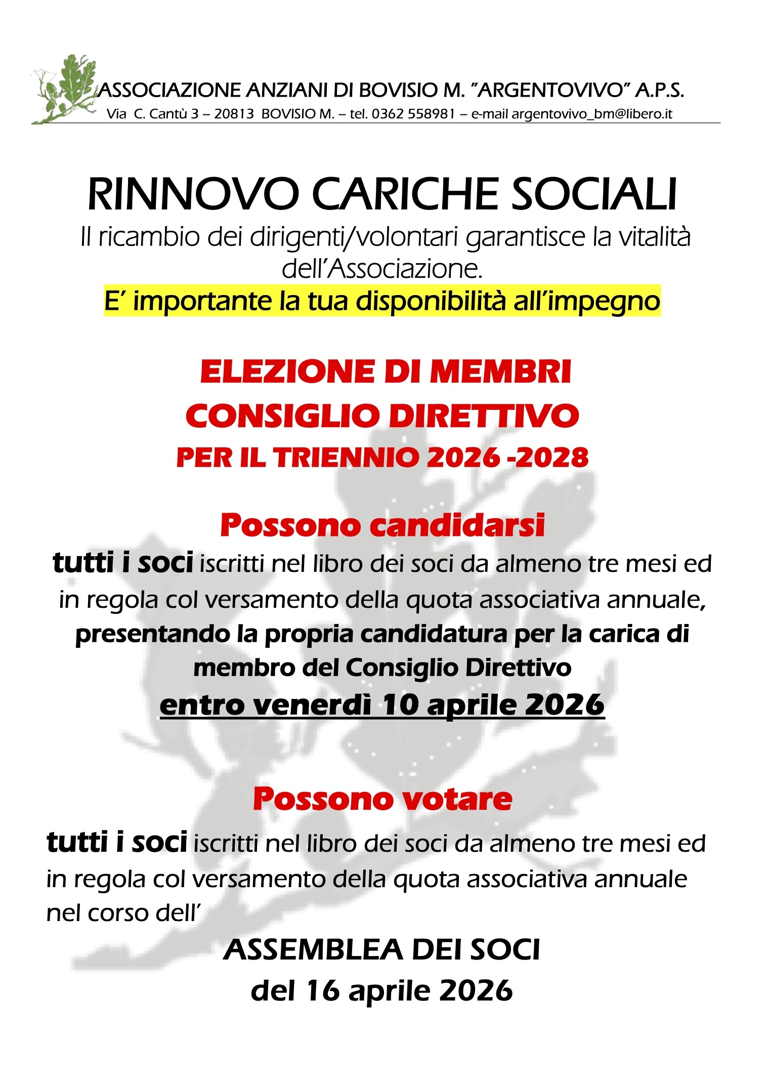 CANDIDATURA PER RINNOVO CARICHE SOCIALI - 