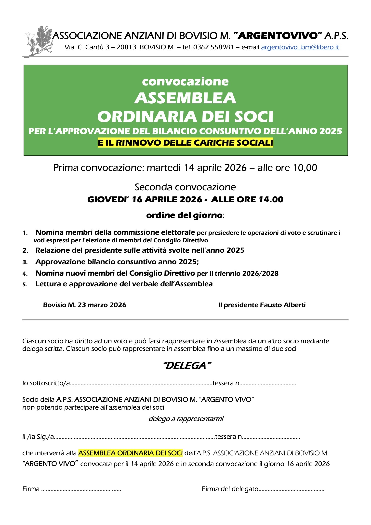CONVOCAZIONE ASSEMBLEA ORDINARIA DEI SOCI - 